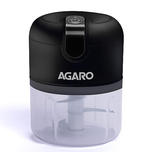 Agaro Elite Rechargeable Mini Electric Chopper, Food Grade Bowl, Stainless Steel Blades, One Touch Operation, For Mincing Garlic, Ginger, Onion, Vegetable, Meat, Nuts, 250 Ml, Black.