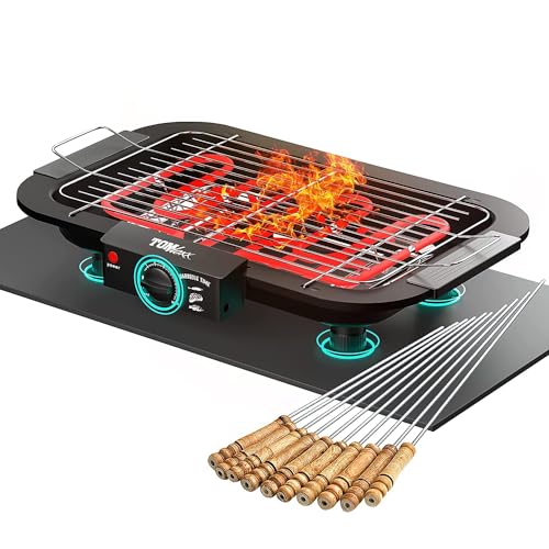 Tomdoxx 2000W Indoor/Outdoor Grill – Smokeless Barbeque With Precise Temperature Control For Steaks, Kebabs & Veggies – Electric Tandoor Set With Grilling Sticks