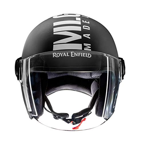 Royal Enfield Isi Certified Open Face Riding Mlg Helmet With Clear Visor Matt Black & White-Impact Protection, Scratch Resistance, Anti-Microbial Fabric, Size: Xl(61-62Cm)