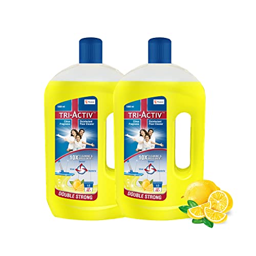 Tri-Activ Double Strong Disinfectant Floor Cleaner | Half Cap Only | 10X Cleaning With 99.9% Germ Kill | Citrus Fragrance – Pack Of 2 (1000Ml X 2 Units)