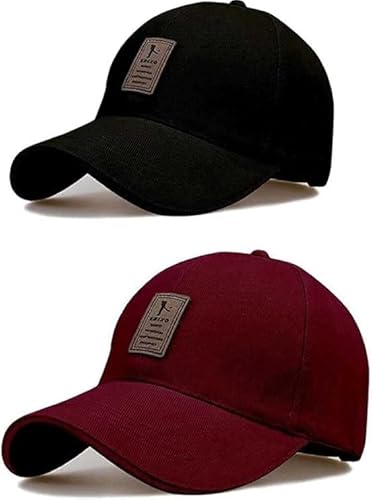 Selloria A Brand Soft Cotton Adjustable Unisex Cap For Men And Women Freesize Baseball Caps (Pack Of 2) (Maroon Black)