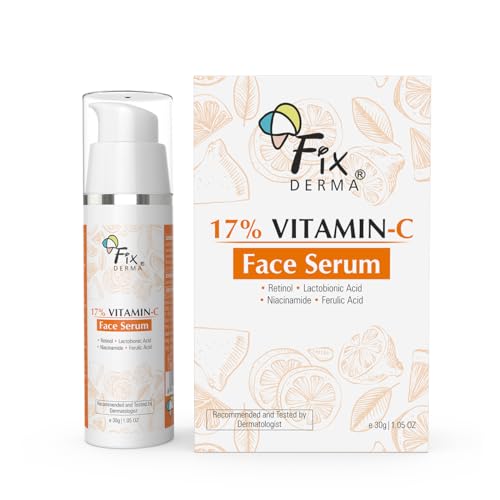 Fixderma 17% Vitamin C Face Serum For Glowing Skin | Retinol Face Serum | Skin Brightening Vit C Serum For Women And Men | Anti Aging Night Face Serum | Niacinamide Serum – 30G