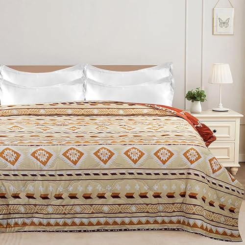 Homekart Ultrasonic 280Tc All Season Supersoft King Size Bedcover/Rajaai Quilted Bedspread Ac Blanket/Comforter For Double Bed Durable And Lightweight 220 X 230 Cm, Beige & White