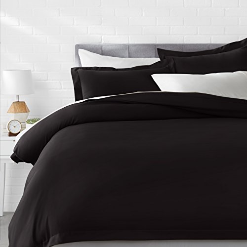 Amazon Basics Polyester Microfiber Quilt Cover Set With 2 Pillow Covers (Black, 3-Pieces Queen Size)