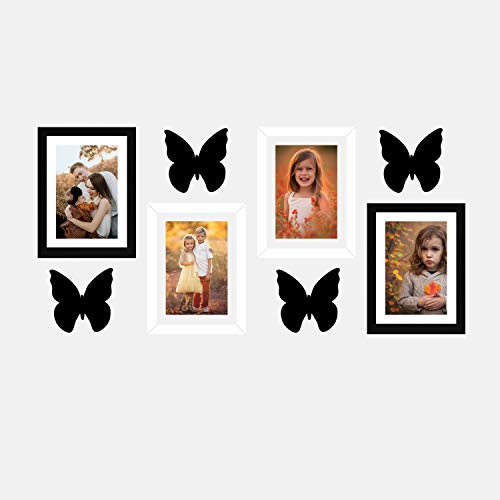 Amazon Brand – Solimo Set Of 4 Black & White Photo Frames With Mount Paper (6 X 8 Inch – 2 Pcs Black & 2 Pc White) & Butterfly Plaques, Rectangular, Wall Mount