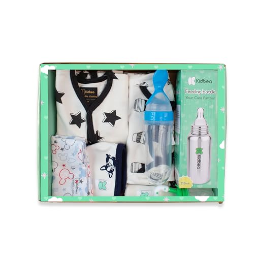 Kidbea Premium New Born Baby Gift Box, Infant Gift Set, Cotton Clothing Set For Boys And Girls Pack Of 8