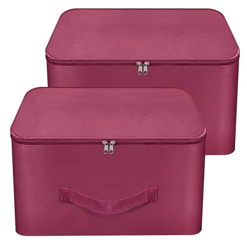 Storite 2 Pack Nylon Wardrobe Bag Underbed Moisture Proof Cloth Storage Organizer, Storage Box For Clothes Saree Bags With Zippered Closure & Handle (Magenta, 37X35X23 Cm) Square