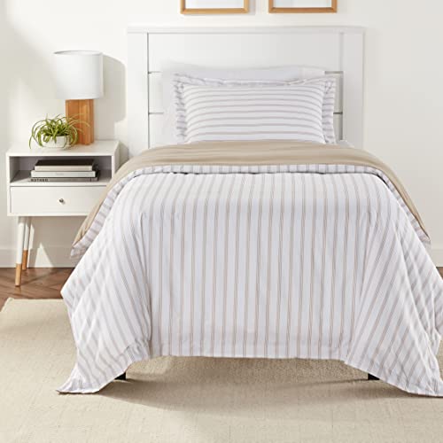 Amazonbasics Microfiber 2-Piece Quilt/Duvet/Comforter Cover Set – Single (66X90-Inch), Grey Striped – With Pillow Cover