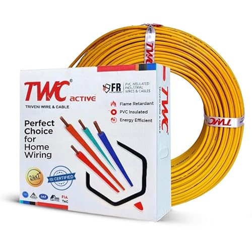 Twc Active Single Core Electrical Wire |Yellow, 45 Meter, 1 Sq.Mm. |Pvc Electrical Insulated Copper Wire | Cable For Domestic & Industrial Connection Purpose | Flame Resistant |