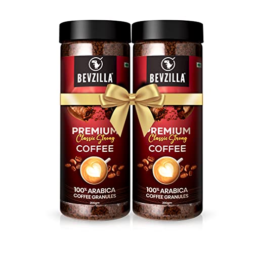 Bevzilla 400 Gram (200 Gm Pack Of 2) 100% Arabica Instant Classic Strong Coffee Powder | Make 200 Cups Coffee| Espresso, Latte & Cappucino| Hot Cold Unbreakable Jar