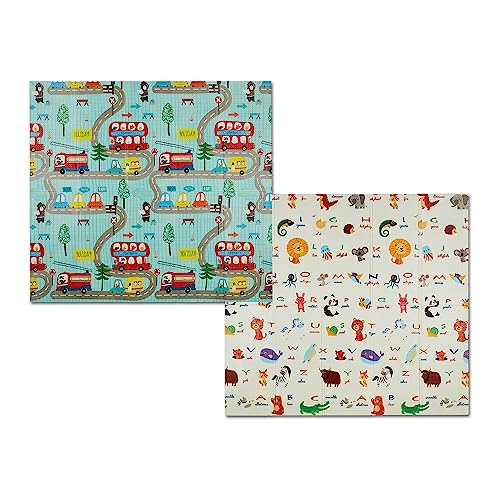 Amazon Brand – Supples Alphabet Theme Reversible Mat For Babies, Double Sided, Waterproof, Soft Cushioning, Portable, Baby Safe (Multicolour)