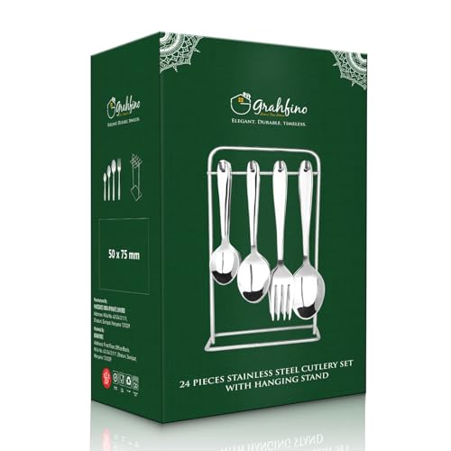 Grahfino Heavy-Duty Stainless Steel Chile Premium 25 Pieces Cutlery Set For Home, With Premium High Gloss Mirror Finish, Ideal For Your Home As Well As A Beautiful Gift