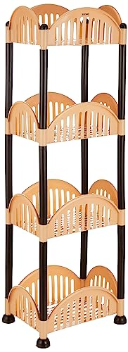 Amazon Brand – Solimo Four-Tier Multipurpose Plastic Rack For Kitchen, Living Room, Bathroom (Convex, Beige And Brown)